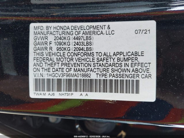 1HGCV3F96MA018882 Honda Accord Hybrid Touring