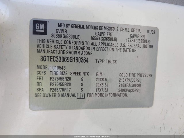 Aukcja sprzedaży 2009 Gmc Sierra 1500 Slt, vin: 3GTEC33069G180264, numer aukcji: 44295824
