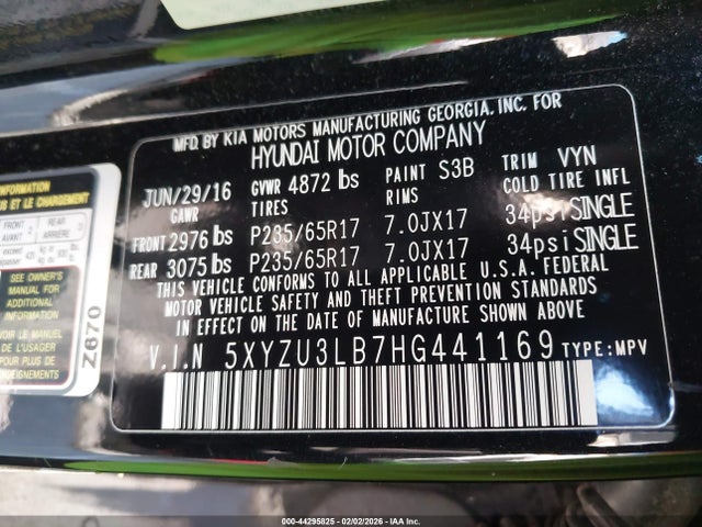 5XYZU3LB7HG441169 Hyundai Santa Fe Sport 2.4l