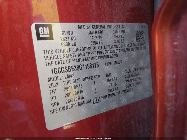 1GCGSBE38G1198175 Chevrolet Colorado Wt