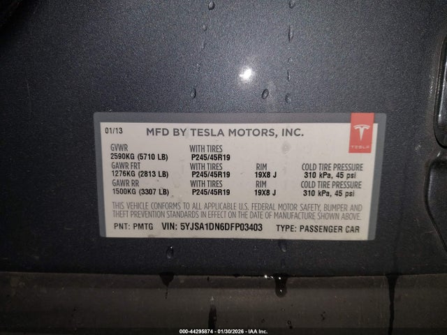 Продаж на аукціоні авто 2013 Tesla Model S, vin: 5YJSA1DN6DFP03403, номер лоту: 44295874