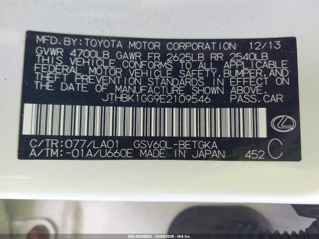 Продажа на аукционе авто 2014 Lexus Es 350, vin: JTHBK1GG9E2109546, номер лота: 44295883