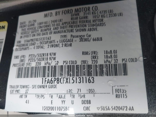 1FA6P8CFXL5131163 Ford Mustang Gt Premium Fastback