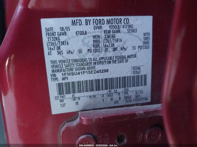 2005 FORD EXCURSION 1FMSU41P15ED45298 Photo 8