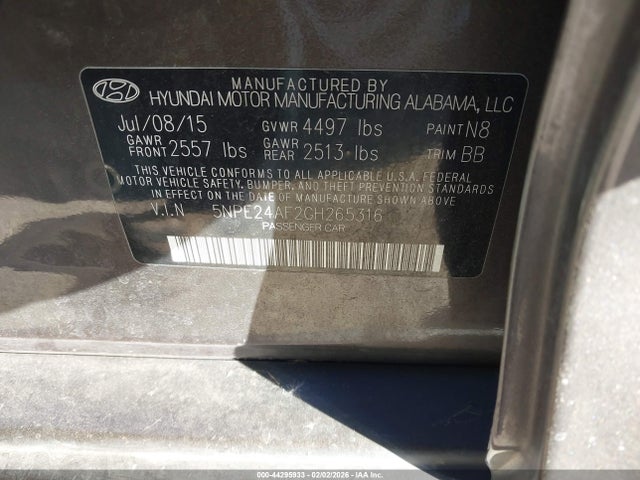 2016 HYUNDAI SONATA 5NPE24AF2GH265316 Photo 8