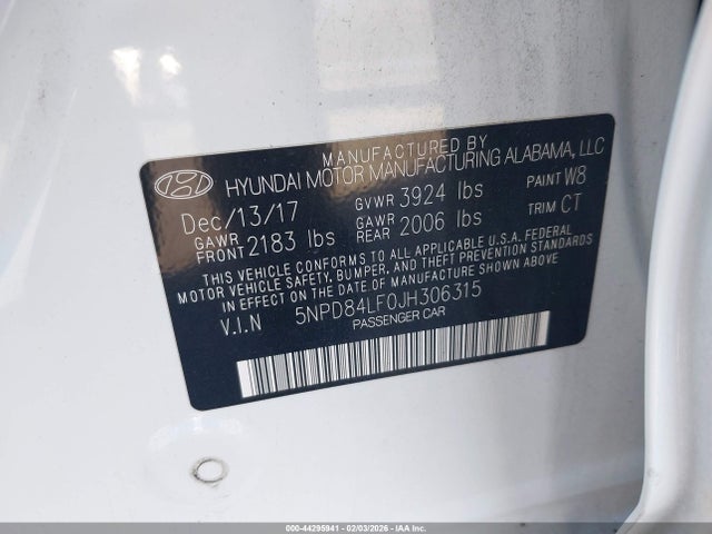 5NPD84LF0JH306315 Hyundai Elantra Value Edition