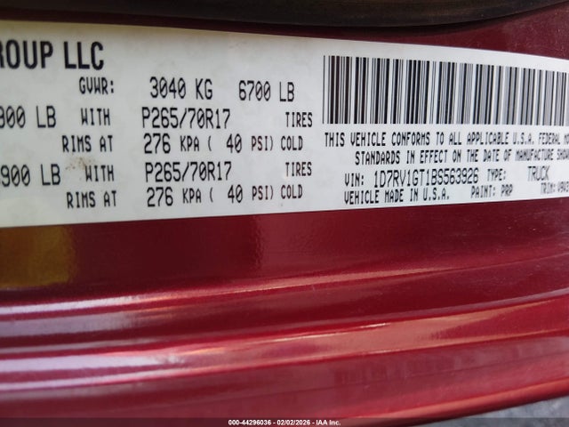 Aukcja sprzedaży 2011 Ram Ram 1500 Slt, vin: 1D7RV1GT1BS563926, numer aukcji: 44296036