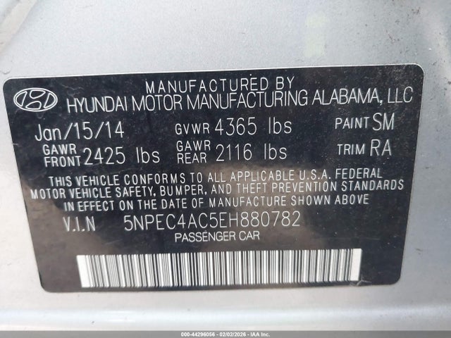Продаж на аукціоні авто 2014 Hyundai Sonata Se, vin: 5NPEC4AC5EH880782, номер лоту: 44296056