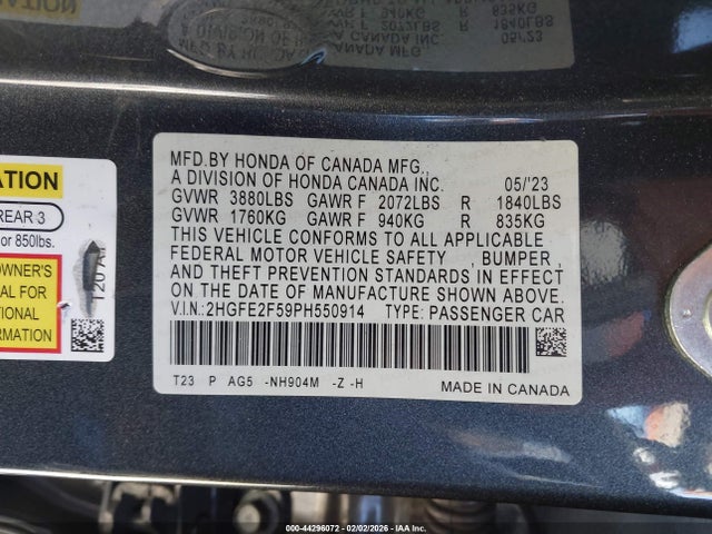 Honda Civic Sport 2023 2HGFE2F59PH550914 Image 9