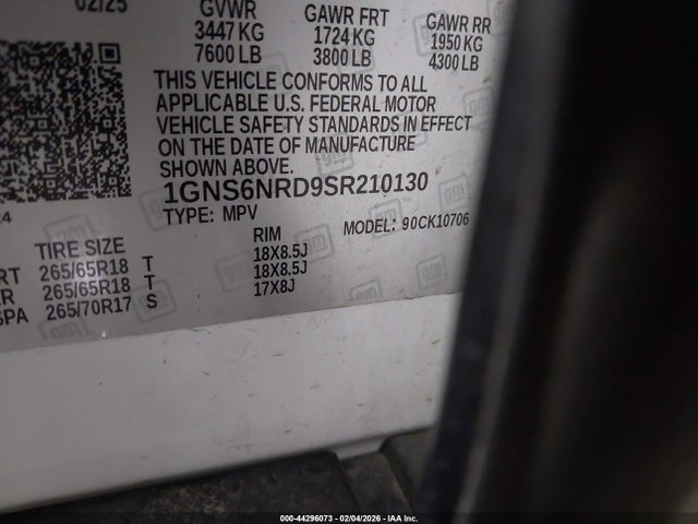 1GNS6NRD9SR210130 Chevrolet Tahoe 4wd Lt