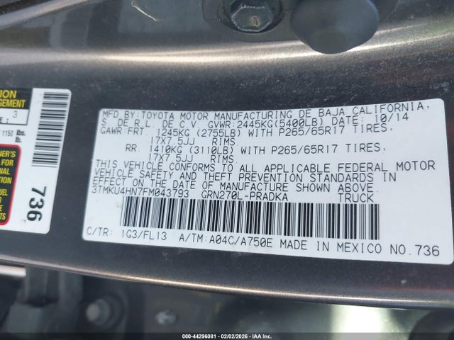 3TMKU4HN7FM043793 Toyota Tacoma Prerunner V6