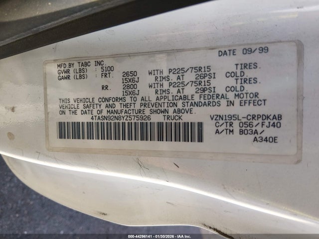 Продаж на аукціоні авто 2000 Toyota Tacoma Prerunner V6, vin: 4TASN92N8YZ575926, номер лоту: 44296141