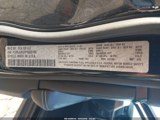 44296144 :رقم المزاد ، 1C4RJKAG8P8835156 vin ، 2023 Jeep Grand Cherokee L Altitude 4x4 مزاد بيع