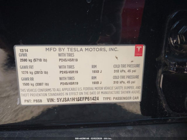 Продаж на аукціоні авто 2014 Tesla Model S P85, vin: 5YJSA1H16EFP61424, номер лоту: 44296146