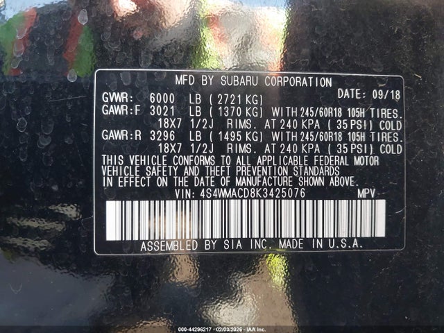 4S4WMACD8K3425076 Subaru Ascent Premium