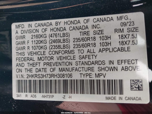2HKRS3H73RH308106 Honda Cr-v Ex-l 2wd