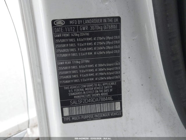Продажа на аукционе авто 2013 Land Rover Range Rover Sport Hse, vin: SALSF2D49DA788446, номер лота: 44296258