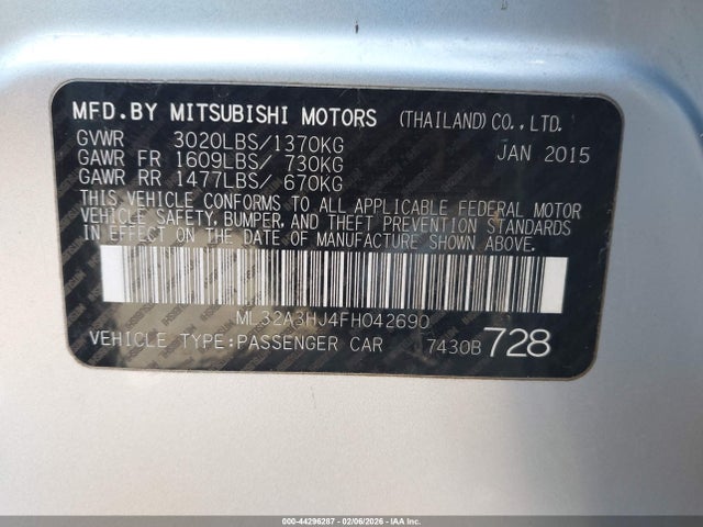 Продажа на аукционе авто 2015 Mitsubishi Mirage De, vin: ML32A3HJ4FH042690, номер лота: 44296287