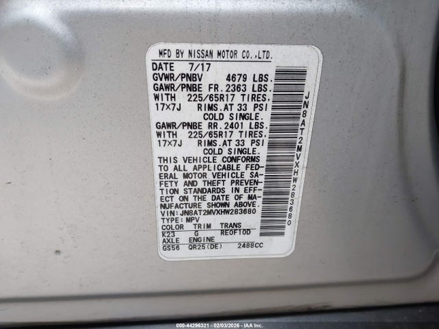 Nissan ROGUE SV 2017 JN8AT2MVXHW283680 Image 9