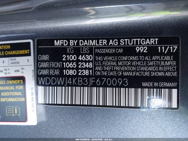 44296346 :رقم المزاد ، WDDWJ4KB3JF670093 vin ، 2018 Mercedes-benz C 300 4matic مزاد بيع