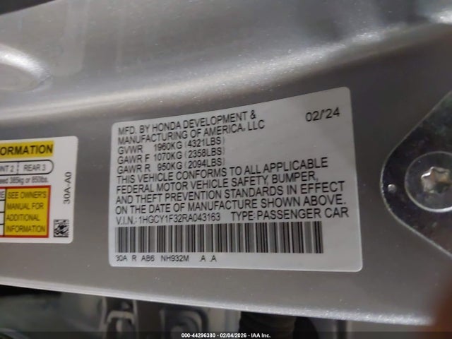 1HGCY1F32RA043163 Honda ACCORD EX
