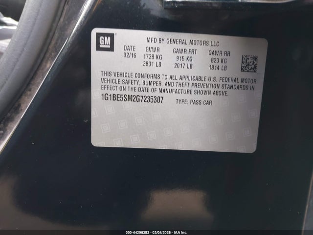 Продаж на аукціоні авто 2016 Chevrolet Cruze Lt Auto, vin: 1G1BE5SM2G7235307, номер лоту: 44296383