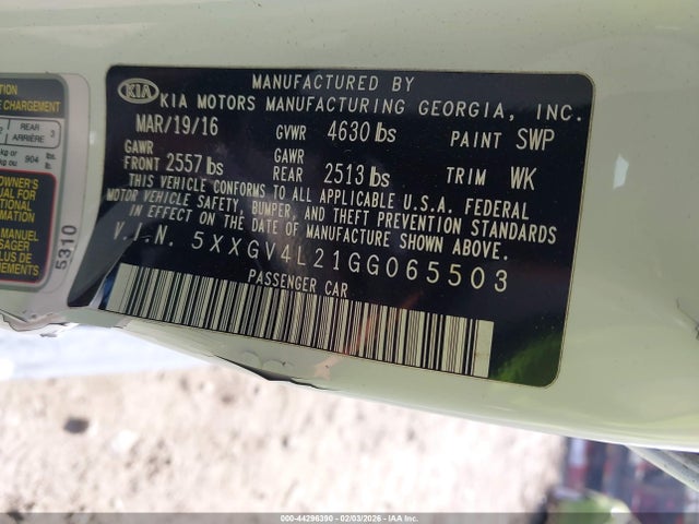 5XXGV4L21GG065503 KIA Optima Sxl Turbo