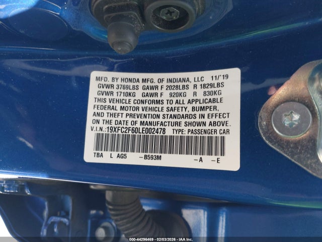 Honda Civic Lx 2020 19XFC2F60LE002478 Image 9