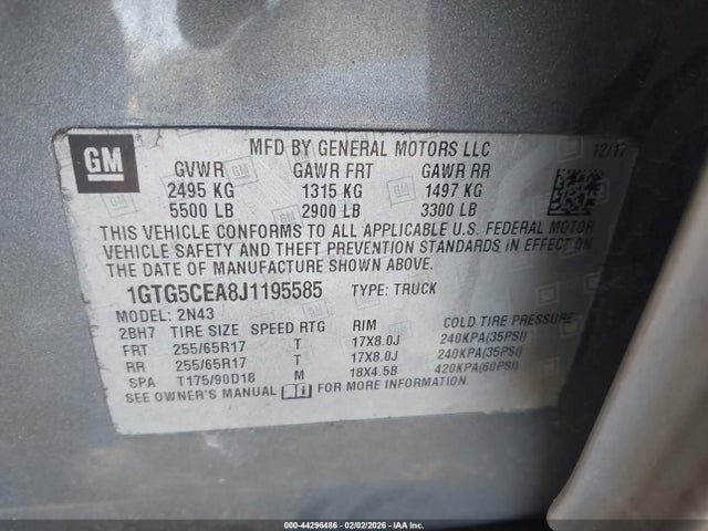Aukcja sprzedaży 2018 Gmc Canyon Sle, vin: 1GTG5CEA8J1195585, numer aukcji: 44296486