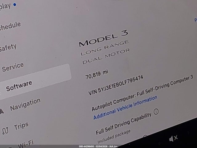 44296495 :رقم المزاد ، 5YJ3E1EB0LF795474 vin ، 2020 Tesla Model 3 Long Range Dual Motor All-wheel Drive مزاد بيع