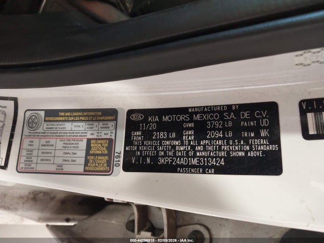 Продажа на аукционе авто 2021 Kia Forte Lxs, vin: 3KPF24AD1ME313424, номер лота: 44296518
