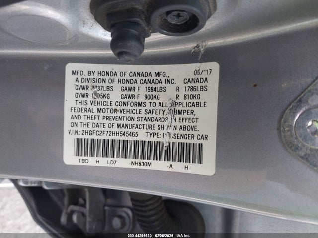 Honda CIVIC EX 2017 2HGFC2F72HH545465 Image 9