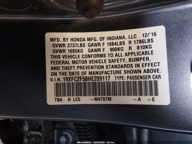 Honda Civic Lx 2017 19XFC2F58HE209117 Image 9