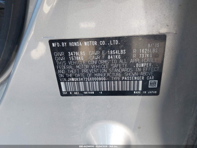 JHMGK5H72GX000900 Honda FIT EX
