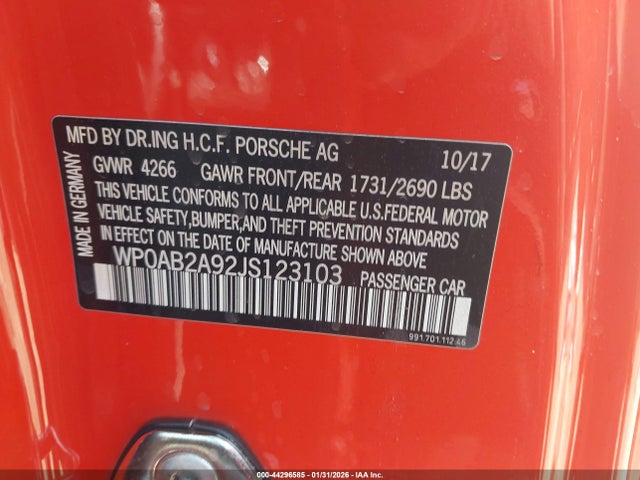 2018 PORSCHE 911 WP0AB2A92JS123103 Photo 8
