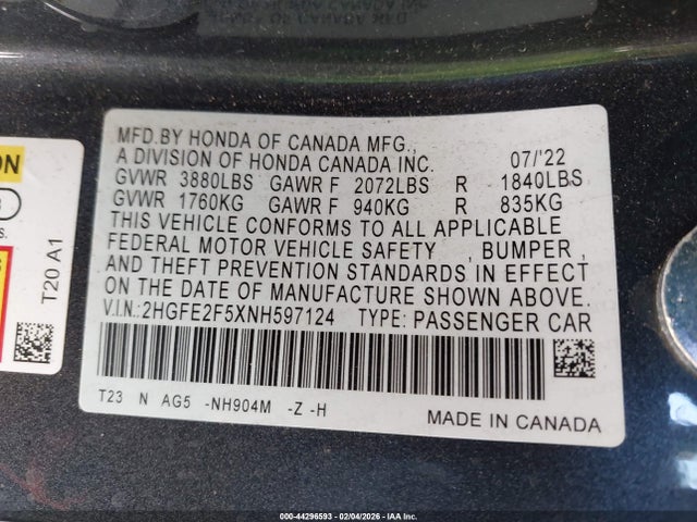 Honda Civic Sport 2022 2HGFE2F5XNH597124 Image 9