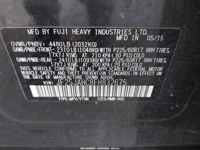 Subaru Forester 2.5i Limited 2015 JF2SJAHC8FH832675 Image 9