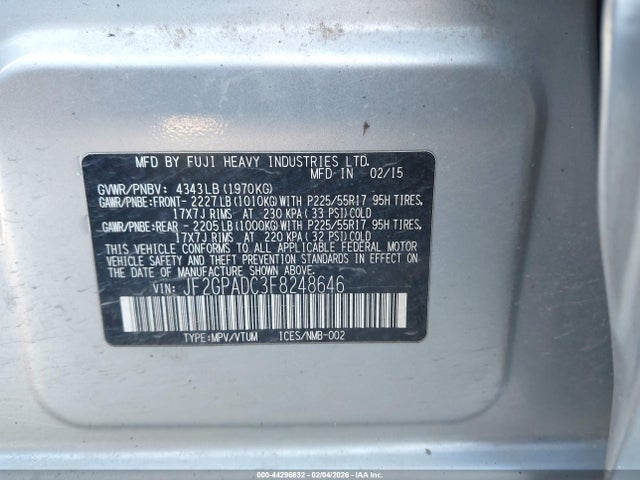 JF2GPADC3F8248646 Subaru Xv Crosstrek 2.0i Premium