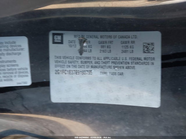 44296664 :رقم المزاد ، 2G1FC1E37E9193795 vin ، 2014 Chevrolet Camaro 2lt مزاد بيع
