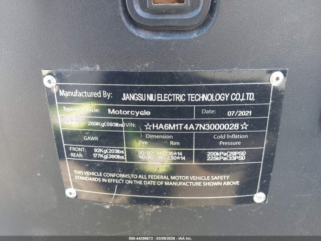 Niu Mqi 2022 HA6M1T4A7N3000028 Image 10