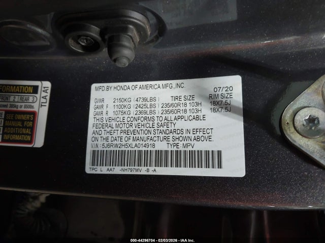 Honda Cr-v Awd Ex 2020 5J6RW2H5XLA014918 Image 9