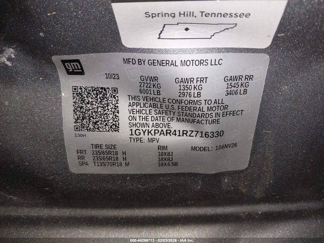 2024 Cadillac Xt6 Fwd Luxury მანქანა იყიდება აუქციონზე, vin: 1GYKPAR41RZ716330, აუქციონის ნომერი: 44296713