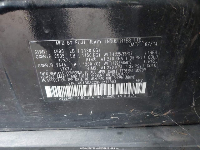4S4BSACC8F3211903 Subaru Outback 2.5i Premium