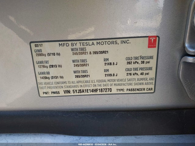 Aukcja sprzedaży 2017 Tesla Model S 60/75, vin: 5YJSA1E14HF187270, numer aukcji: 44296830
