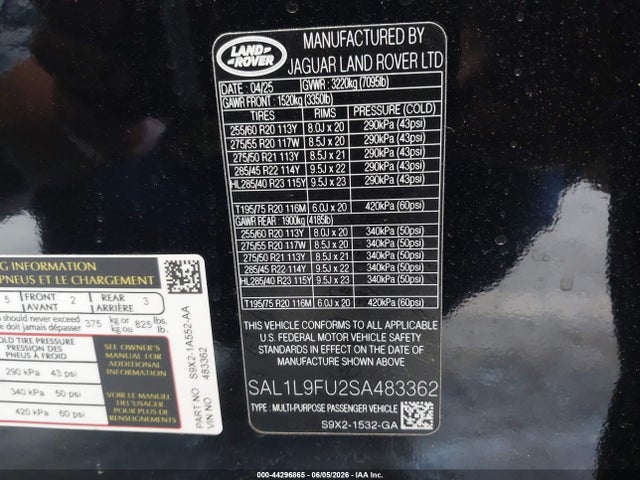 SAL1L9FU2SA483362 Land Rover Range Rover Sport P400 Dynamic Se