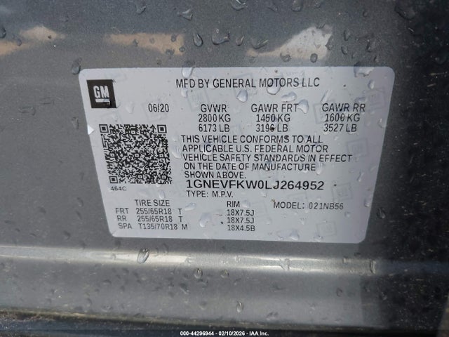 Продаж на аукціоні авто 2020 Chevrolet Traverse Awd Ls, vin: 1GNEVFKW0LJ264952, номер лоту: 44296944