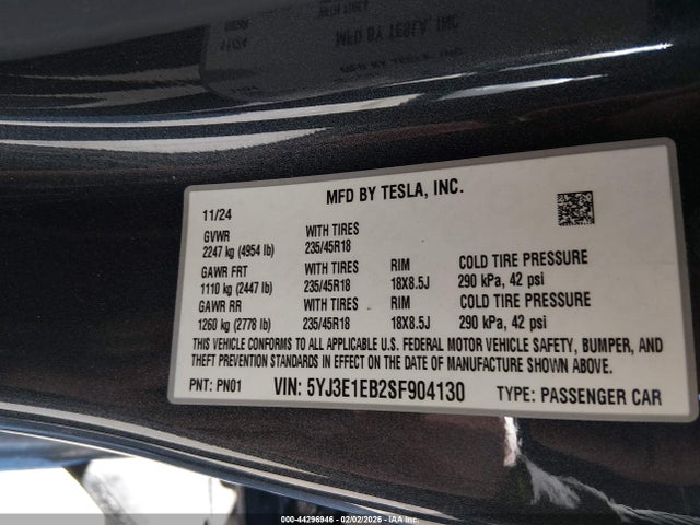 Продаж на аукціоні авто 2025 Tesla Model 3 Long Range All-wheel Drive, vin: 5YJ3E1EB2SF904130, номер лоту: 44296946