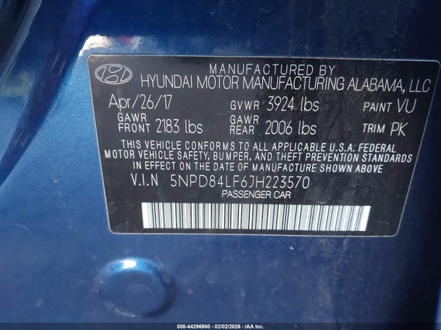 5NPD84LF6JH223570 Hyundai ELANTRA SEL