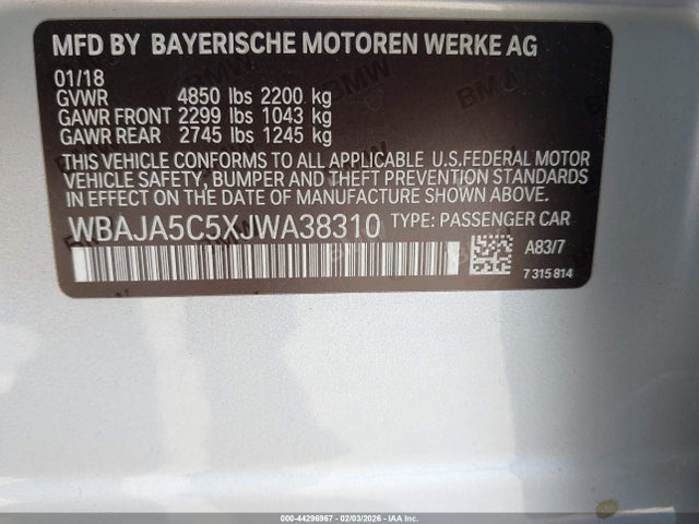 2018 BMW 530I WBAJA5C5XJWA38310 Photo 8