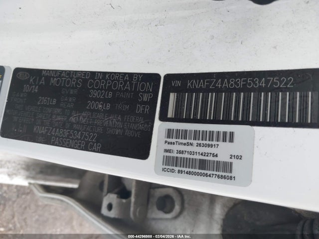 2015 Kia Forte Ex მანქანა იყიდება აუქციონზე, vin: KNAFZ4A83F5347522, აუქციონის ნომერი: 44296988